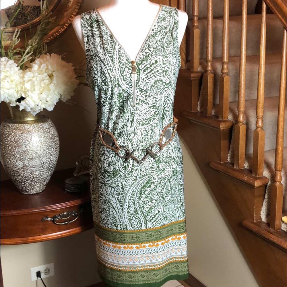 MSK Green and orange tropical dress size medium